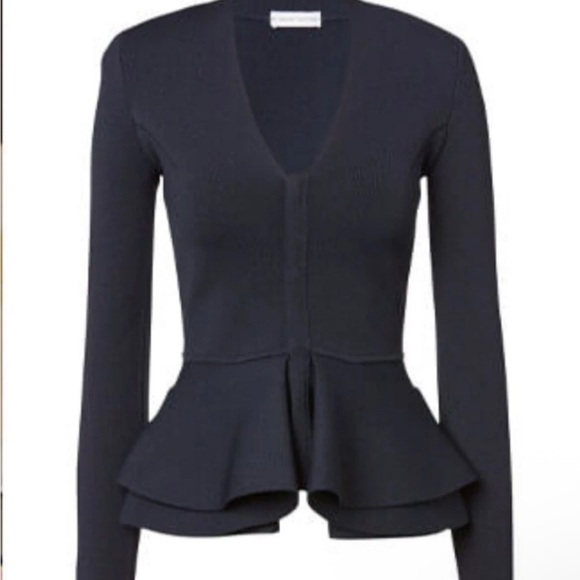 Scanlan Theodore Sweaters - Scanlan Theodore Black V-Neck jacket top Peplum skirt set small crepe knit